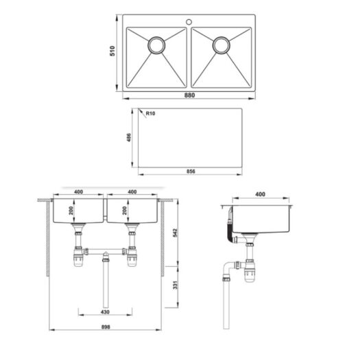 Kích thước chậu rửa chén bát Hafele VALERIAN HS-SD8851 567.20.537