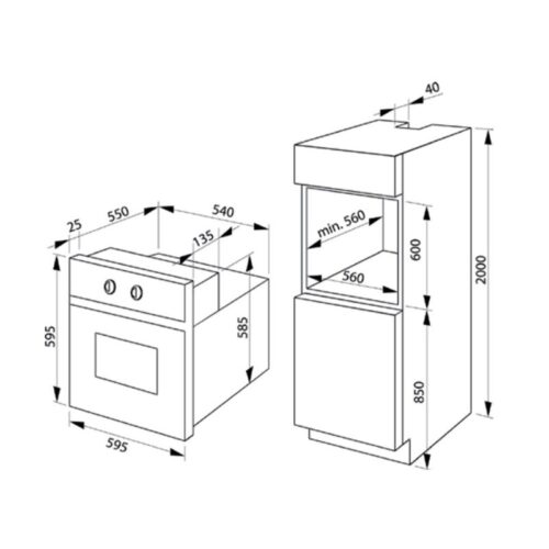 Kích thước lò nướng âm tủ ICONIC Hafele 535.02.721