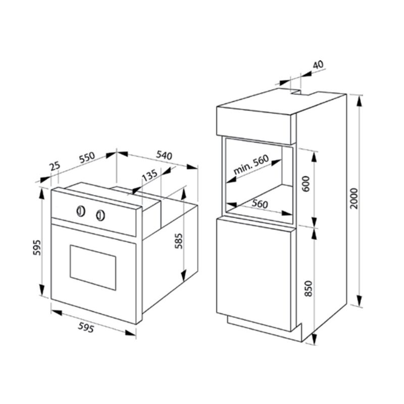 Kích thước lò nướng âm tủ ICONIC Hafele 535.02.721 Kích thước lò nướng âm tủ ICONIC Hafele 535.02.721