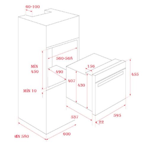 Kích thước lò nướng điện Teka HLC 840 SS