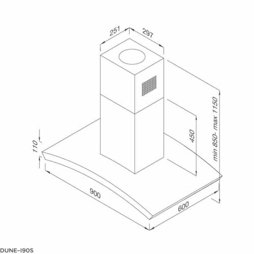 Kích thước máy hút khử mùi đảo MALLOCA DUNE-I90S