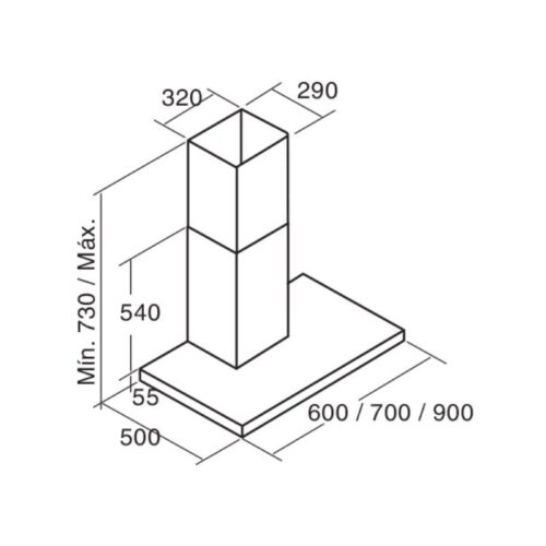 Kích thước máy hút mùi Cata S PLUS 600 X