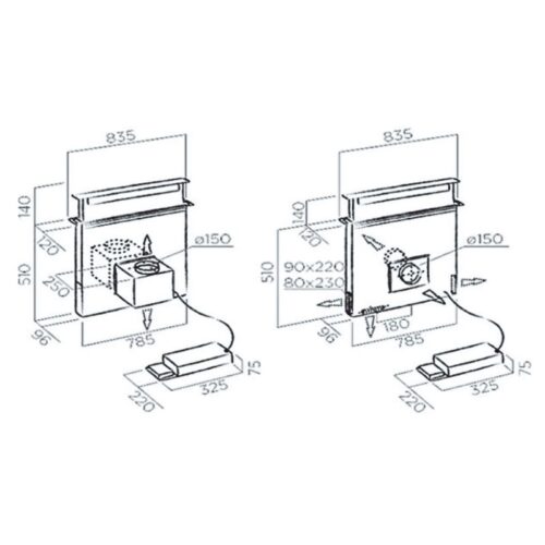 Máy hút mùi Elica PANDORA BL/F/90 3 Kích thước máy hút mùi Elica PANDORA BL/F/90