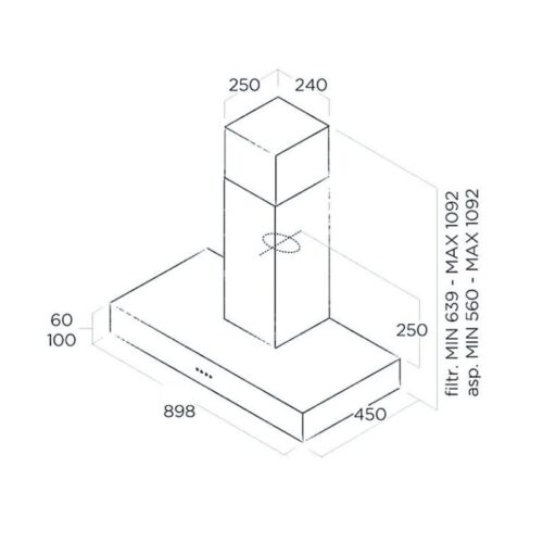 Kích thước máy hút mùi Elica SPOT NG H6 IX/A/90
