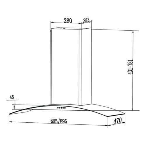 Kích thước máy hút mùi Faster FS3388C2-70B