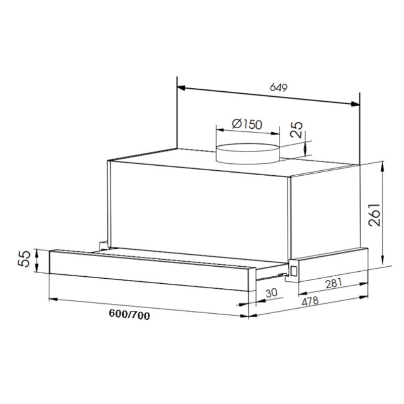 Kích thước máy hút mùi Faster FSSYP7222B Kích thước máy hút mùi Faster FSSYP7222B