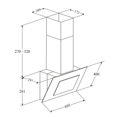 Máy hút mùi gắn tường Faster FS 3608B-70 3 Kích thước máy hút mùi gắn tường Faster FS3608B-70