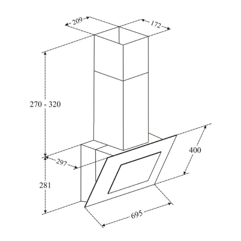 Kích thước máy hút mùi gắn tường Faster FS3608B-70 Kích thước máy hút mùi gắn tường Faster FS3608B-70