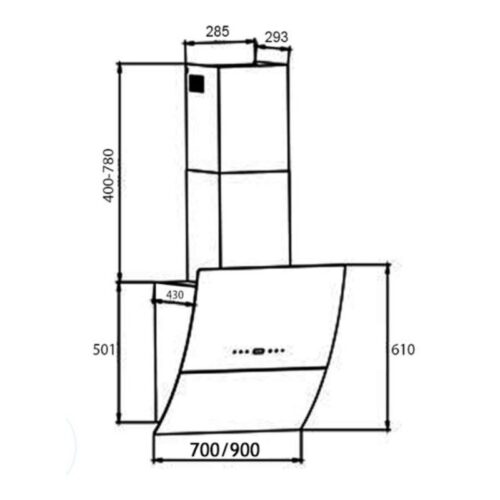 Máy hút mùi Kocher K-2080E (70cm) 3 Kích thước máy hút mùi Kocher K-2080E (70cm)