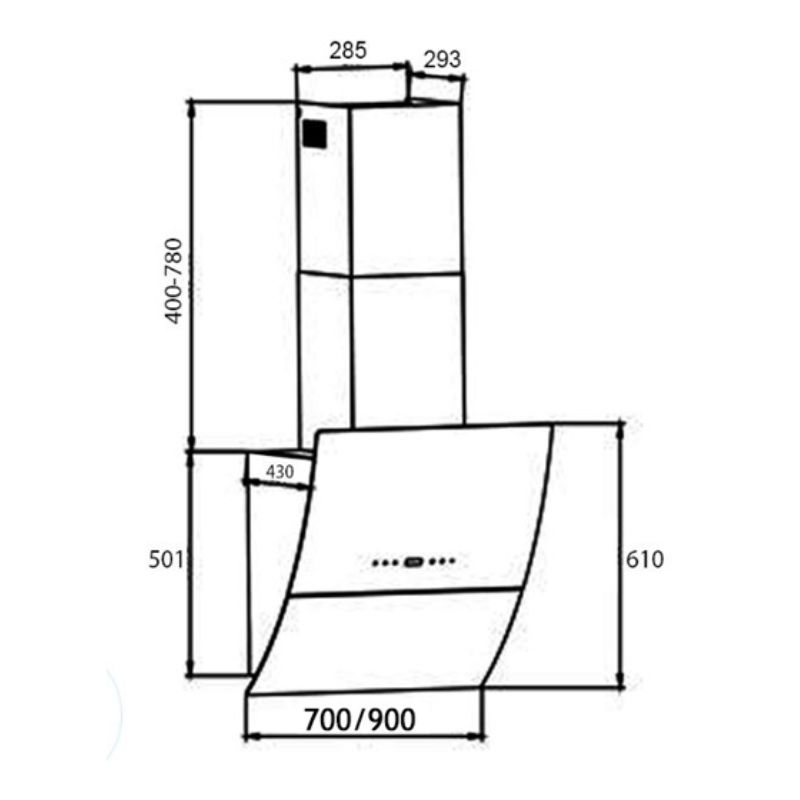 Kích thước máy hút mùi Kocher K-2080E (90cm) Kích thước máy hút mùi Kocher K-2080E (90cm)