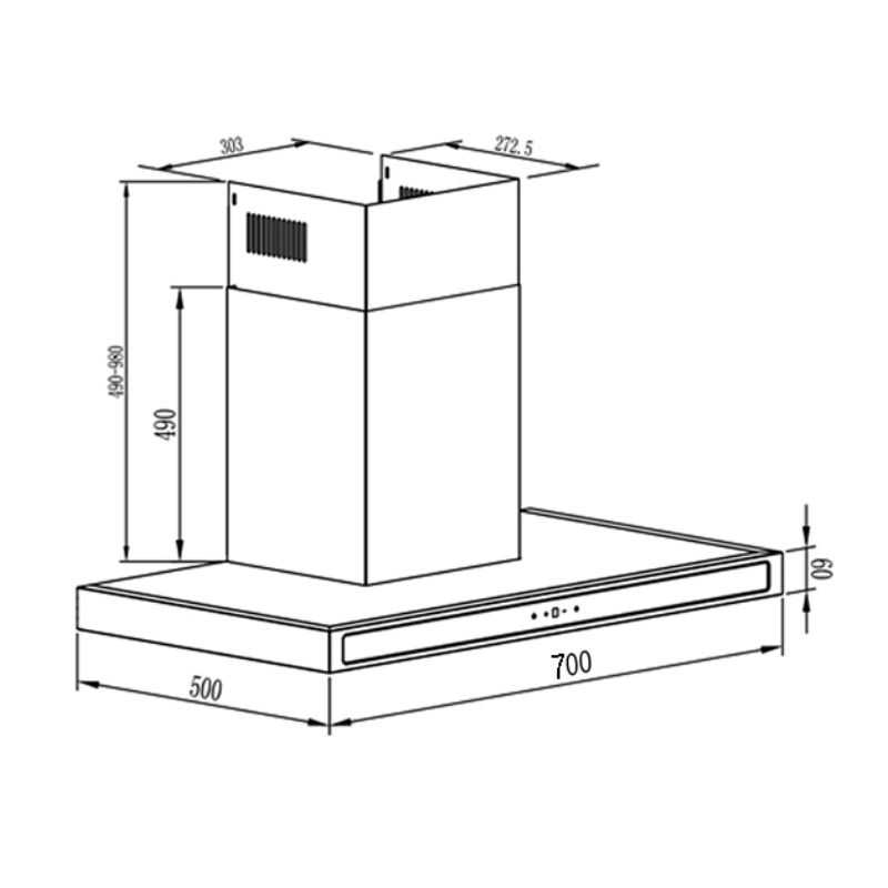 Kích thước máy hút mùi Kocher K-225D (70cm) Kích thước máy hút mùi Kocher K-225D (70cm)