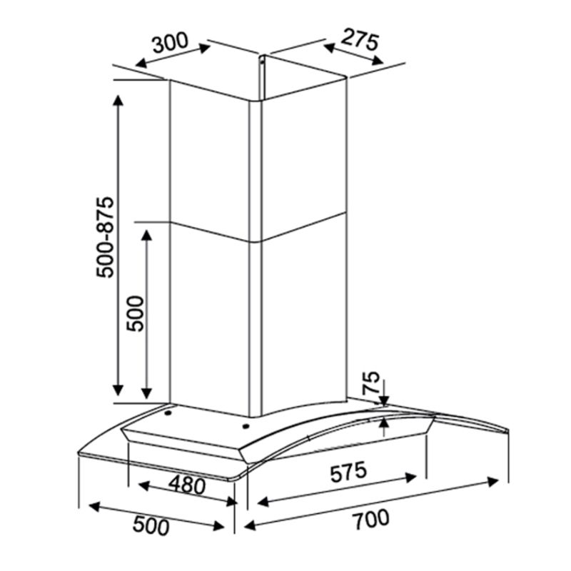 Kích thước máy hút mùi Kocher K-228S 70cm Kích thước máy hút mùi Kocher K-228S 70cm