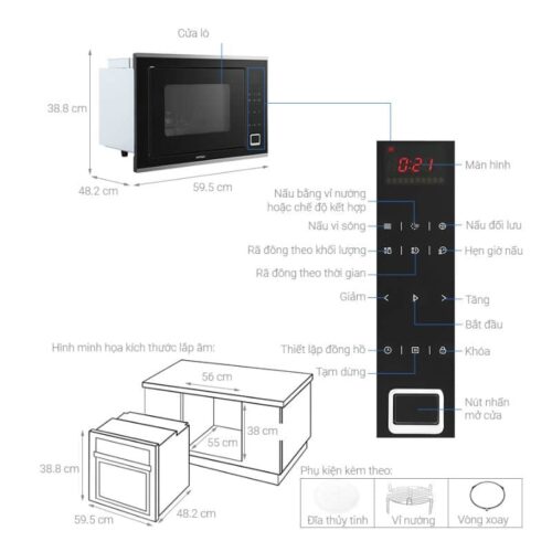 Thông số Lò vi sóng kết hợp nướng âm tủ Hafele HM-B38C 538.01.111