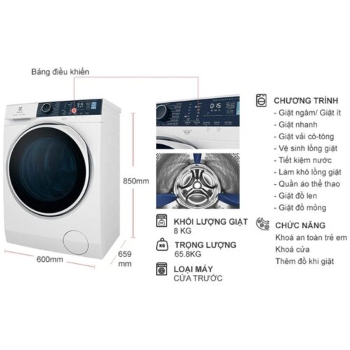 Kích thước máy giặt Electrolux Inverter 8 kg EWF8024P5WB