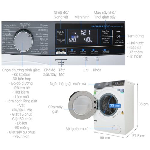 Kích thước máy giặt sấy Electrolux EWW8023AEWA