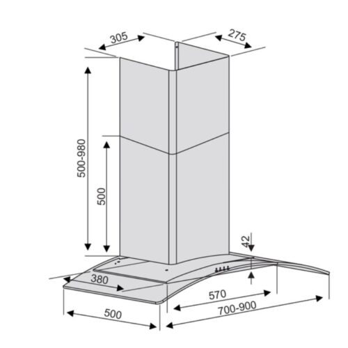 Kích thước máy hút mùi lorca TA-2001C-90