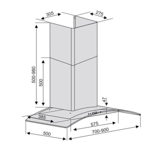 Kích thước máy hút mùi Lorca TA-2001E 90