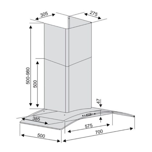 Kích thước máy hút mùi Lorca TA 2005C-70