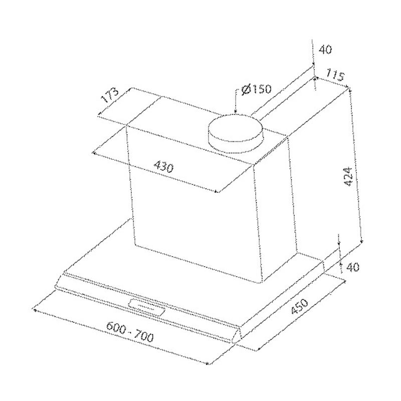 Kích thước máy hút khói khử mùi Malloca H116.7 Kích thước máy hút khói khử mùi Malloca H116.7