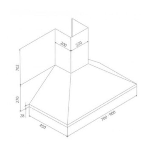 Kích thước máy hút mùi áp tường Malloca MC 9063 (900)