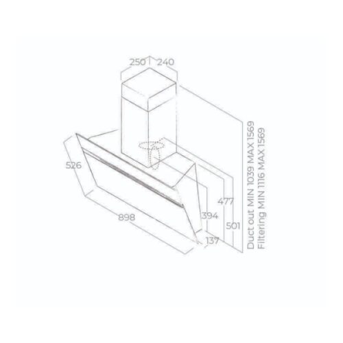 Máy hút mùi Elica STRIPE URBAN ZINC/A/90 3 Kích thước máy hút mùi Elica STRIPE URBAN ZINC/A/90