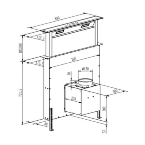 Kích thước máy hút mùi âm kệ FS 90HF