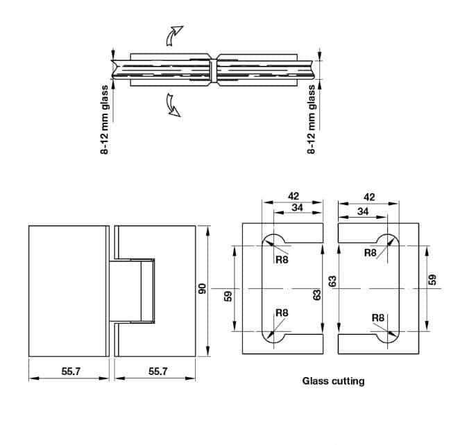 Kích thước của Bản lề kính kính 180 độ Hafele 981.77.902 Kích thước của Bản lề kính kính 180 độ Hafele 981.77.902
