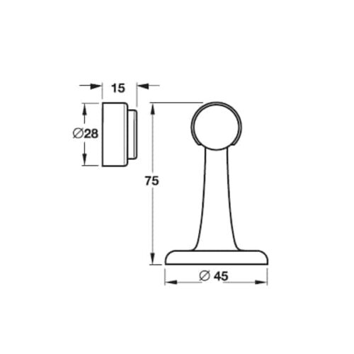 Kích thước của Chặn cửa nam châm đồng bóng PVD Hafele 938.62.038