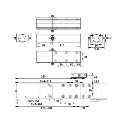 Kích thước của Cùi chỏ hơi Hafele không dừng 100kg 931.77.149