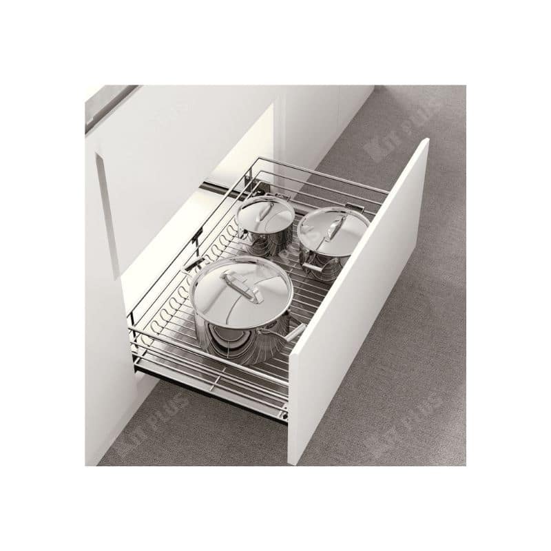 Giá xoong nồi nan tròn Inox mờ, ray giảm chấn Kit Plus DG90S Giá xoong nồi nan tròn Inox mờ, ray giảm chấn Kit Plus DG90S
