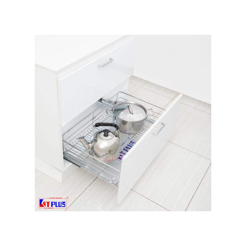 Giá xoong nồi nan tròn Inox mờ, ray giảm chấn Kit Plus DG90S Giá xoong nồi nan tròn Inox mờ, ray giảm chấn Kit Plus DG90S