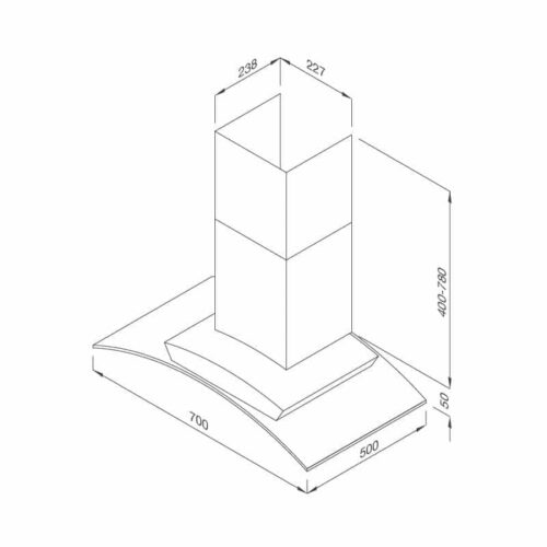 Kích thước máy hút khử mùi áp tường MALLOCA MC 1070