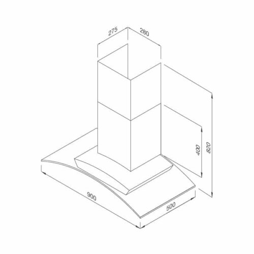 Kích thước máy hút mùi áp tường MALLOCA MC 9077 LCD