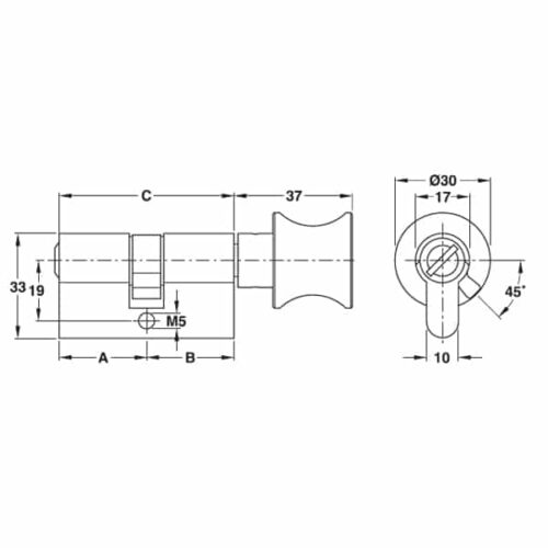 Ruột khóa cho cửa phòng vệ sinh Hafele 916.08.725, 71mm Đồng thau