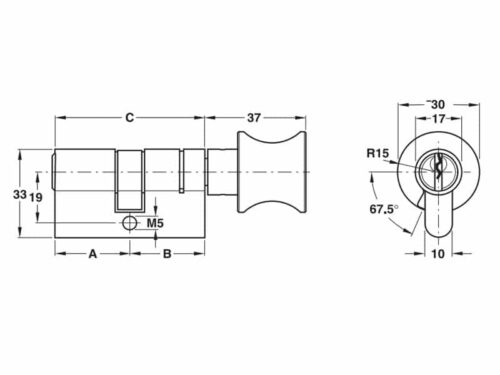 Ruột khóa 1 đầu chìa, 1 đầu vặn Hafele 916.96.305, 60mm Đồng thau