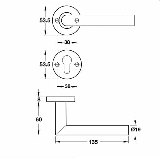 Kích thước của Tay nắm gạt cửa phòng Hafele 903.92.559 Kích thước của Tay nắm gạt cửa phòng Hafele 903.92.559