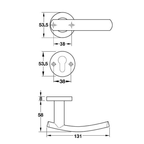 Tay nắm gạt cửa phòng Hafele 903.92.656 3 Kích thước của Tay nắm gạt cửa phòng Hafele 903.92.656