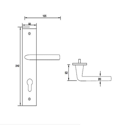 Kích thước của Tay nắm gạt đế dài mở phải C/C 72mm Hafele 903.78.589 Kích thước của Tay nắm gạt đế dài mở phải C/C 72mm Hafele 903.78.589