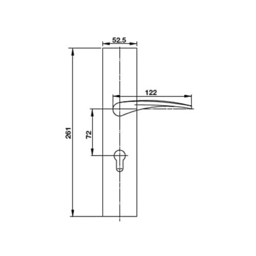 Kích thước của Tay nắm gạt mở trái C/C 72mm Hafele 903.99.322
