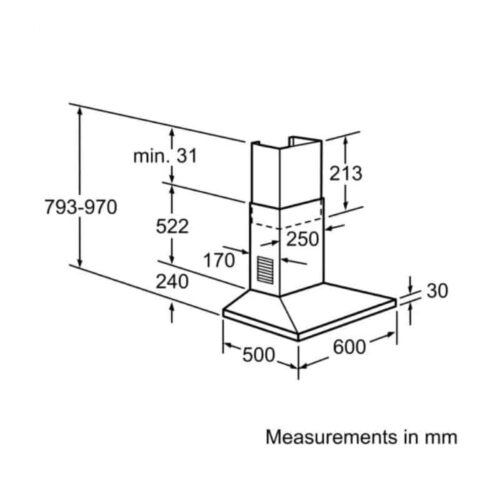 Kích thước máy hút mùi và khói Bosch DWW061451