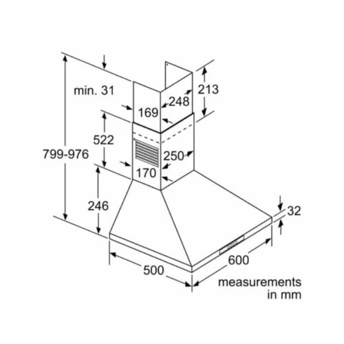 Kích thước máy hút mùi Bosch DWW06W850