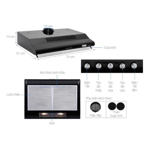 Máy hút mùi âm tủ tuần hoàn Pramie CL9B-700 4 Cấu tạo máy hút mùi âm tủ tuần hoàn Pramie CL9B-700