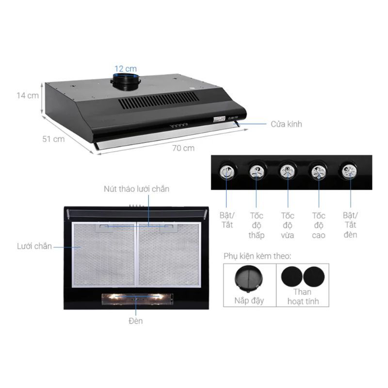 Cấu tạo máy hút mùi âm tủ tuần hoàn Pramie CL9B-700 Cấu tạo máy hút mùi âm tủ tuần hoàn Pramie CL9B-700