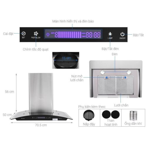 Cấu tạo máy hút mùi áp tường Pramie AC17-700