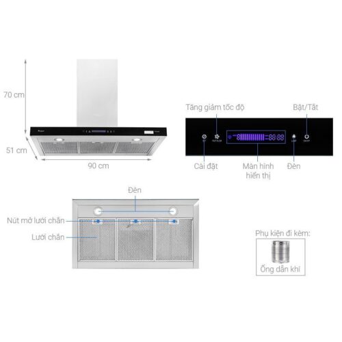 Cấu tạo máy hút mùi áp tường tuần hoàn Pramie TT32-900