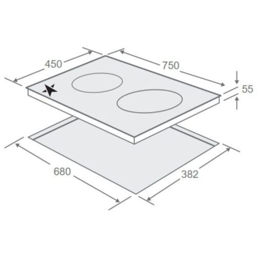 Kích thước bếp từ đôi Pramie PRTH-2022 lắp âm