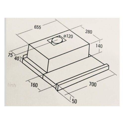 Kích thước máy hút mùi âm tủ Pramie ALP9-700 Air