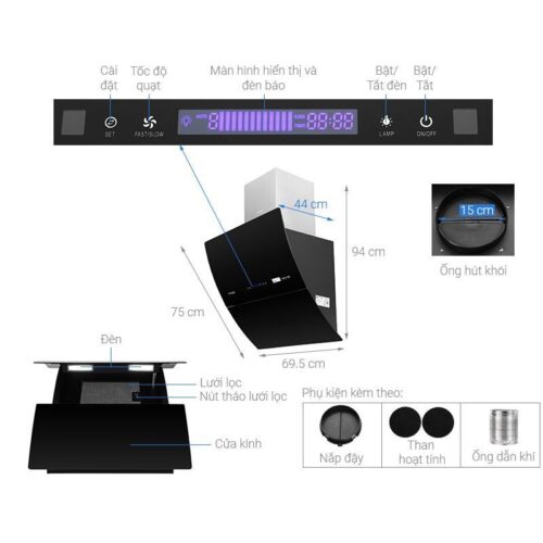 Cấu tạo máy hút mùi áp tường tuần hoàn Pramie DE19-700