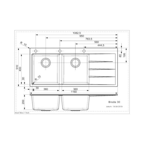 Thiết kế của chậu rửa bát đá 2 hố có bàn chờ Reginox BREDA 30 HMH.R33746