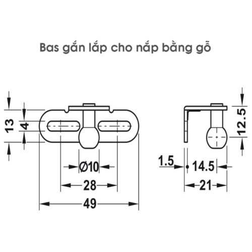 Bas cho nắp gỗ pittong đẩy cánh tủ 80N Hafele 373.82.907